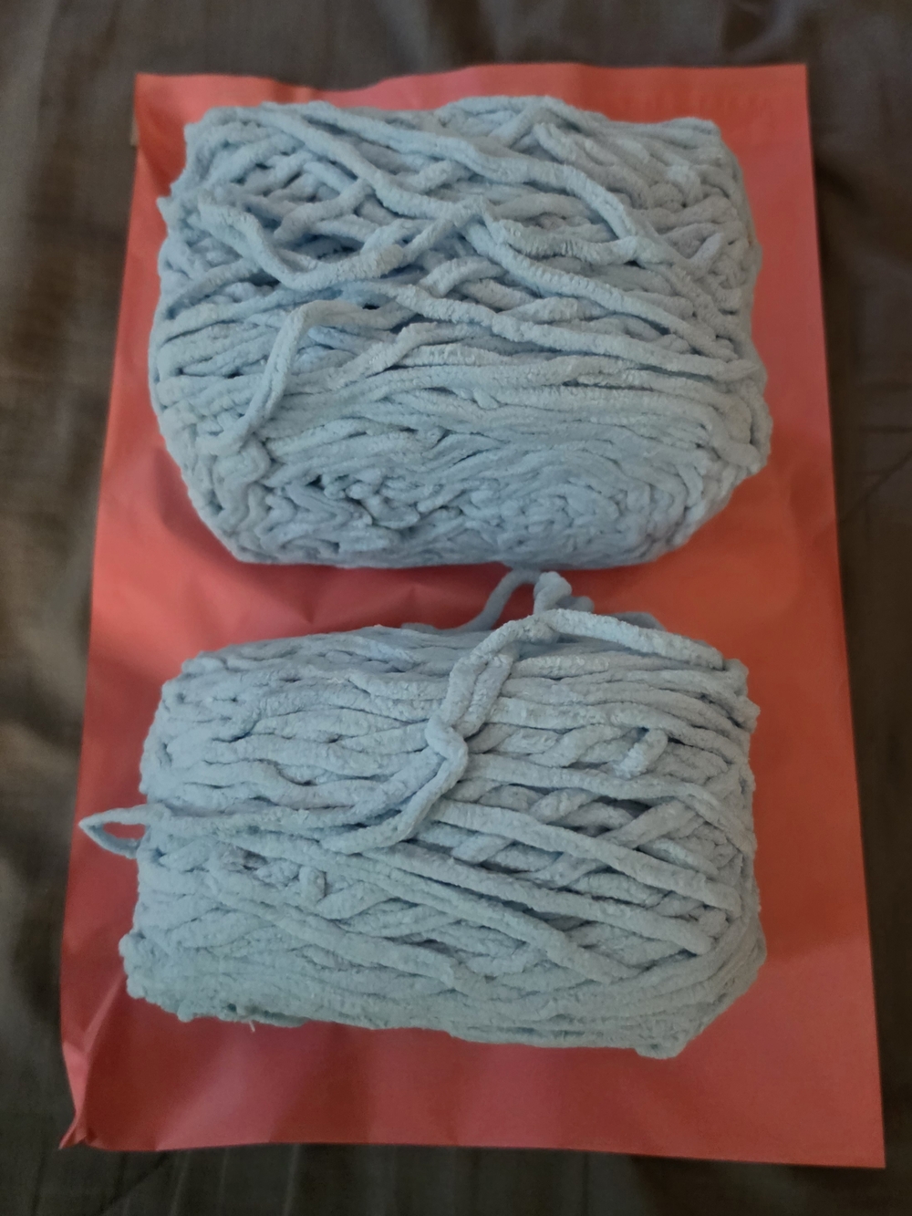 2 Plush Light Blue Chenille Yarn Bundles - Home Art